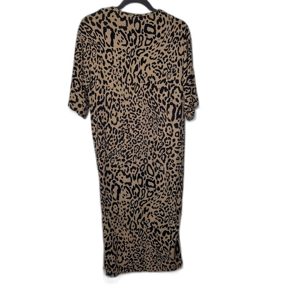 Chico’s Cheetah Print Short Sleeve Zipper Back Slitted Sides Dress Cream Black 0 - Picture 2 of 12